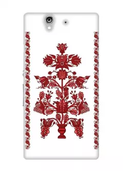 Купить красивый чехол для Sony Xperia Z в виде украинской вышиванки - Red flower