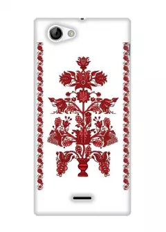 Купить красивый чехол для Sony Xperia J в виде украинской вышиванки - Red flower