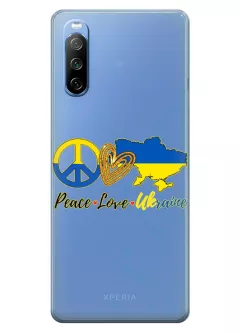Чехол на Sony Xperia 10 III с патриотическим рисунком - Peace Love Ukraine