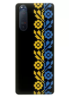 Чехол на Sony Xperia 5 2 с патриотическим рисунком вышитых цветов