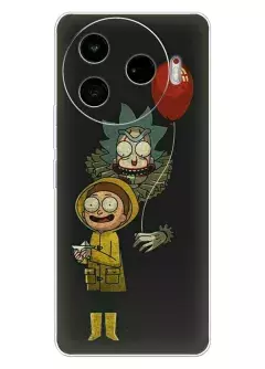 Чехол для Техно Камон 30 Про из силикона - Rick and Morty Рик и Морти профессор и внук маскарад на Хэллоуин на черном фоне