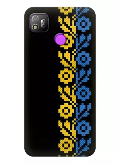 Чехол на Tecno Pop 4 LTE с патриотическим рисунком вышитых цветов