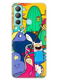Tecno Pop 5 LTE чехол силиконовый - Adventure Time Время приключений Финн Парнишка поет герои слушают