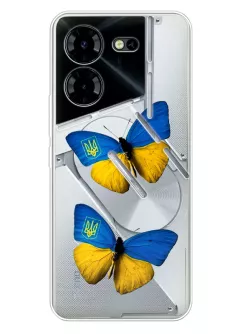 Чехол для Tecno Pova 5 Pro из прозрачного силикона - Бабочки из флага Украины