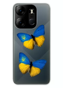 Чехол для Tecno Pop 7 Pro из прозрачного силикона - Бабочки из флага Украины
