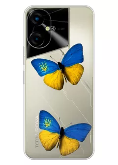 Чехол для Tecno Pova Neo 3 из прозрачного силикона - Бабочки из флага Украины