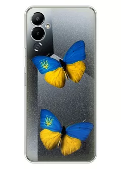 Чехол для Tecno Pova 4 из прозрачного силикона - Бабочки из флага Украины