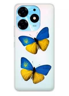 Чехол для Tecno Spark 10 из прозрачного силикона - Бабочки из флага Украины