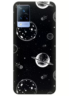 Силиконовый бампер на Виво В21 с черно-белым принтом планет