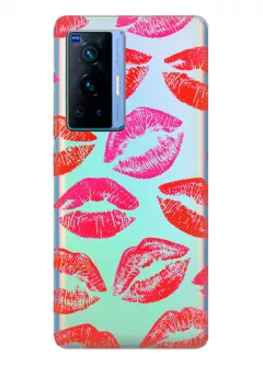 Чехол для Vivo X70 Pro с поцелуями, следами из помады на прозрачном силиконе