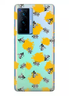 Чехол для Vivo X70 Pro с нарисованными пчелами на прозрачном силиконе