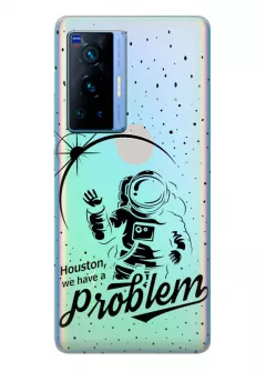Виво Х70 Про прозрачный силиконовый чехол с принтом - Космонавт с проблемой