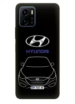 Vivo Y15s чехол силиконовый - Hyundai Хендай Хюндай логотип и автомобиль машина Elanta Solaris Sonata Accent Aslan Avante Aura Celesta Veloster вектор-арт купе седан с номерным знаком - Дизайн 2