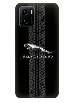 Vivo Y15s чехол из силикона - Jaguar Ягуар классический логотип крупным планом и следы шин колеса