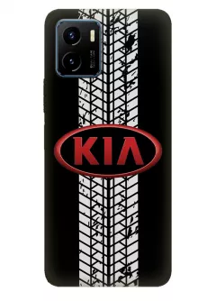 Чехол для Vivo Y15s из силикона - Kia Киа Кия красный классический логотип крупным планом и следы шин колеса