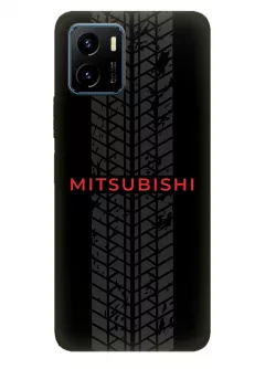 Бампер для Vivo Y15s из силикона - Mitsubishi Мицубиси Митсубиши красное название крупным планом и следы шин колеса