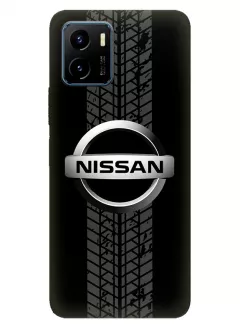 Наладка для Vivo Y15s из силикона - Nissan Ниссан классический логотип крупным планом и следы шин колеса