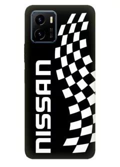 Наладка для Vivo Y15s из силикона - Nissan Ниссан белое название крупным планом и флаг финиша вектор-арт