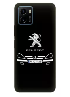 Наладка для Vivo Y15s из силикона - Peugeot Пежо классический логотип крупным планом с номерным знаком и передней частью кузова (Дизайн 2)