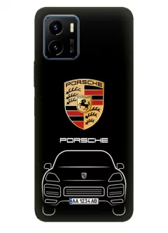 Виво У15с чехол силиконовый - Porsche Порше Порш логотип и автомобиль машина Cayenne Macan вектор-арт кроссовер внедорожник с номерным знаком