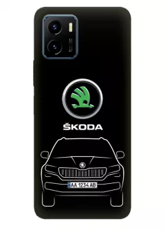 Виво У15с чехол силиконовый - Skoda Шкода логотип и автомобиль машина Karoq  Kodiaq Kamiq вектор-арт кроссовер внедорожник с номерным знаком