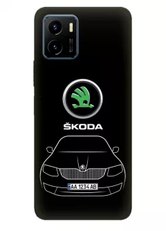 Виво У15с чехол силиконовый - Skoda Шкода логотип и автомобиль машина Octavia Rapid Superb Fabia Scala вектор-арт купе седан с номерным знаком