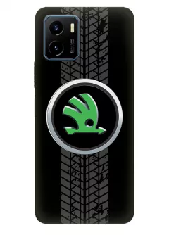 Виво У15с чехол из силикона - Skoda Шкода классический логотип крупным планом и следы шин колеса