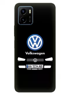 Бампер для Виво У15с из силикона - Volkswagen Фольксваген классический логотип крупным планом с номерным знаком и передней частью кузова (Дизайн 1)