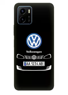 Бампер для Виво У15с из силикона - Volkswagen Фольксваген классический логотип крупным планом с номерным знаком и передней частью кузова (Дизайн 2)