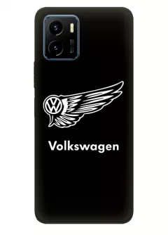 Бампер для Виво У15с из силикона - Volkswagen Фольксваген белый логотип крупным планом и название вектор-арт 