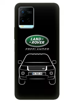 Чехол для Vivo Y21 из силикона - Land Rover Ленд Ровер логотип и автомобиль машина Range Rover Evoque Velar Defender Discovery Freelander Sport вектор-арт кроссовер внедорожник с номерным знаком на черном фоне черный чехол (Дизайн 3)