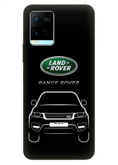 Чехол для Vivo Y21 из силикона - Land Rover Ленд Ровер логотип и автомобиль машина Range Rover Evoque Velar Defender Discovery Freelander Sport вектор-арт кроссовер внедорожник с номерным знаком на черном фоне черный чехол (Чехол 4)