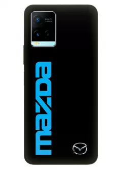 Чехол для Vivo Y21 из силикона - Mazda Мазда классический логотип и синее название крупным планом на черном фоне черный чехол
