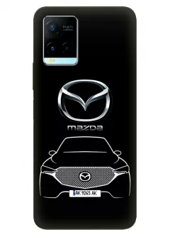 Чехол для Vivo Y21 из силикона - Mazda Мазда логотип и автомобиль машина CX-3  CX-4 CX-5 CX-8 CX-9 CX-30 вектор-арт кроссовер внедорожник с номерным знаком на черном фоне черный чехол