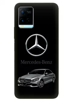 Чехол для Vivo Y21 из силикона - Mercedes-Benz Мерседес-Бенц Мерс логотип и автомобиль машина C-Class CLS E-Class купе седан с номерным знаком на черном фоне черный чехол