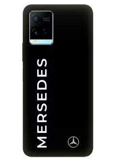 Бампер для Vivo Y21 из силикона - Mercedes-Benz Мерседес-Бенц Мерс классический логотип и название крупным планом на черном фоне черный чехол