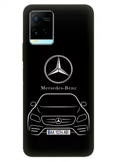 Бампер для Vivo Y21 из силикона - Mercedes-Benz Мерседес-Бенц Мерс логотип и автомобиль машина A/B/C/CLA/CL/CLK/CLS/E/S/SL/SLC/SLK-Class вектор-арт купе седан с номерным знаком на черном фоне черный чехол (Дизайн 2)