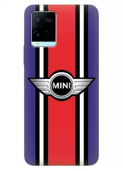 Бампер для Vivo Y21 из силикона - Mini Мини классический логотип крупным планом и красная лента на синем фоне синий чехол