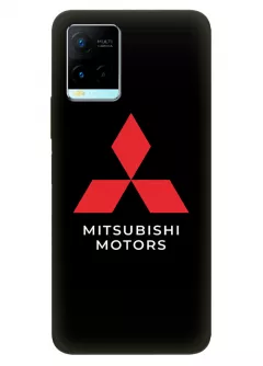 Бампер для Vivo Y21 из силикона - Mitsubishi Мицубиси Митсубиши логотип крупным планом и название вектор-арт на черном фоне черный чехол