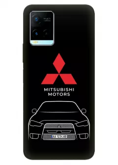 Бампер для Vivo Y21 из силикона - Mitsubishi Мицубиси Митсубиши логотип и автомобиль машина Aspire Attrage Carisma Dignity Eclipse Emeraude Galant вектор-арт купе седан с номерным знаком на черном фоне черный чехол