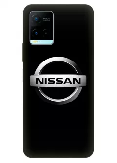 Бампер для Vivo Y21 из силикона - Nissan Ниссан классический логотип крупным планом на черном фоне черный чехол