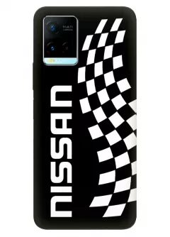 Наладка для Vivo Y21 из силикона - Nissan Ниссан белое название крупным планом и флаг финиша вектор-арт на черном фоне черный чехол
