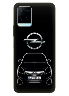 Наладка для Vivo Y21 из силикона - Opel Опель логотип и автомобиль машина Karl Adam Agila Meriva Zafira вектор-арт кроссовер внедорожник с номерным знаком на черном фоне черный чехол
