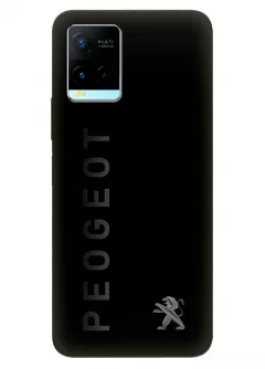 Наладка для Vivo Y21 из силикона - Peugeot Пежо классический логотип и название крупным планом на черном фоне черный чехол