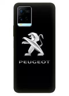 Наладка для Vivo Y21 из силикона - Peugeot Пежо классический логотип крупным планом и название на черном фоне черный чехол