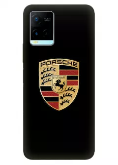 Виво У21 чехол силиконовый - Porsche Порше Порш классический логотип крупным планом на черном фоне черный чехол