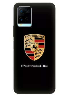 Виво У21 чехол силиконовый - Porsche Порше Порш классический логотип крупным планом и название на черном фоне черный чехол