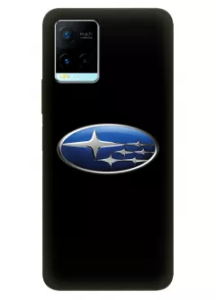 Виво У21 чехол из силикона - Subaru Субару классический логотип крупным планом на черном фоне черный чехол