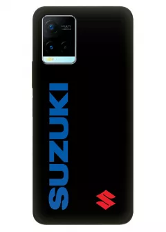 Виво У21 чехол из силикона - Suzuki Сузукі классический логотип и название крупным планом вектор-арт на черном фоне черный чехол
