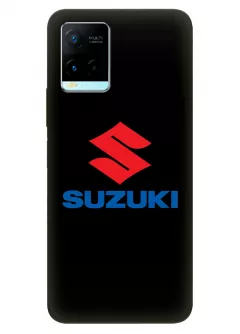 Виво У21 чехол из силикона - Suzuki Сузукі классический логотип крупным планом и название вектор-арт на черном фоне черный чехол
